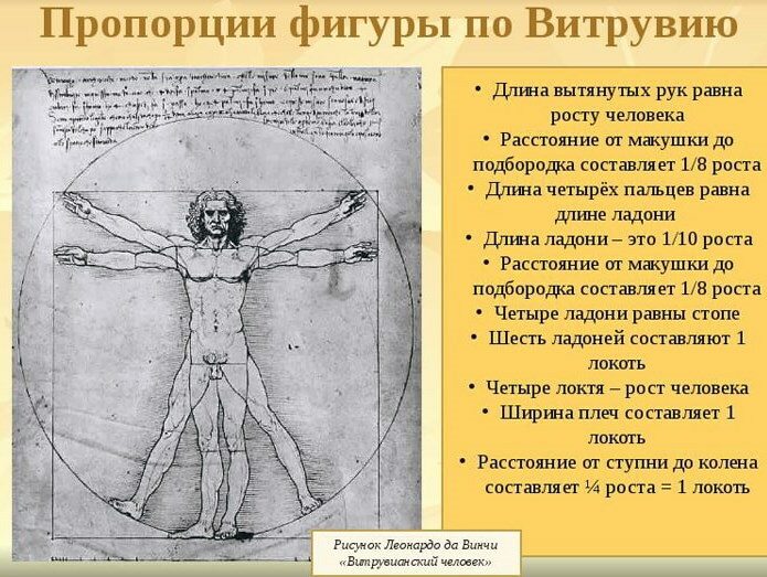Da Vinci's ideale man Vitruviusman. Betekenis en de gulden snede