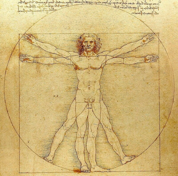 Da Vincis idealer Mensch Vitruvianischer Mensch. Bedeutung und der goldene Schnitt